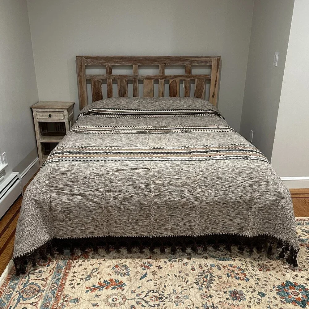Queen Size Cotton Bedspread/Quilt. From Oaxaca Mex. Hand loom, Bed covers,